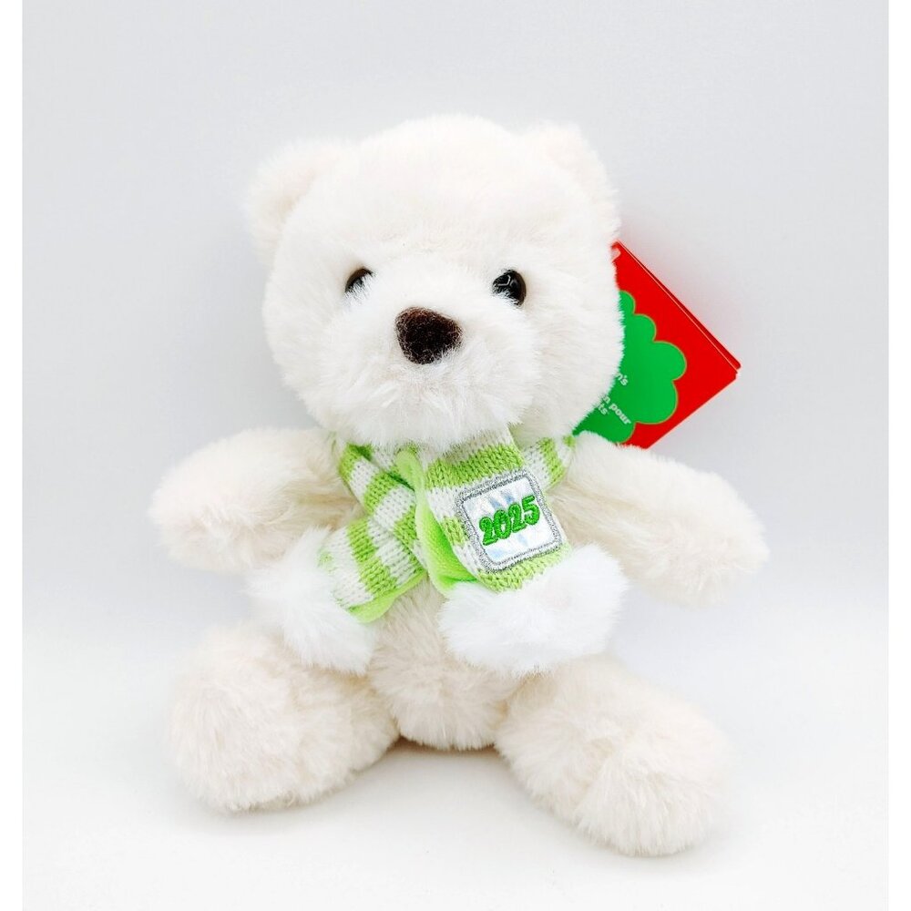 Dan Dee Teddy Bear White w/green White Striped Scarf 8" Plush 2025 NEW